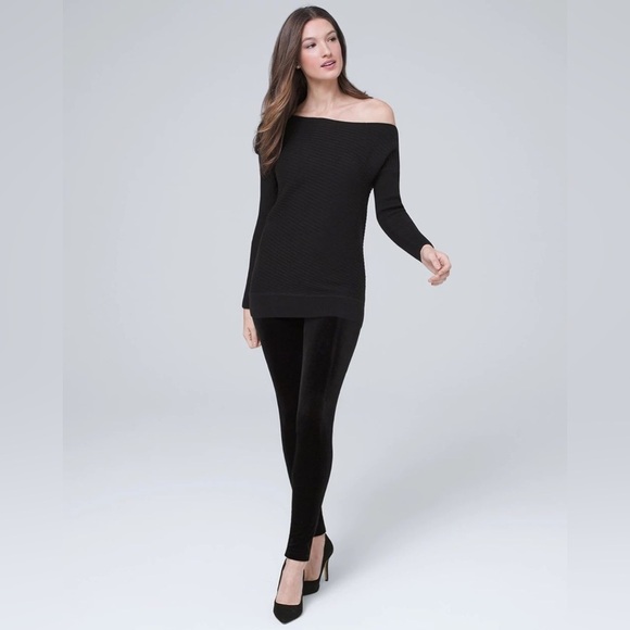 White House Black Market Sweaters - White House Black Market | Black Off-Shoulder Sweater in Metallic Black